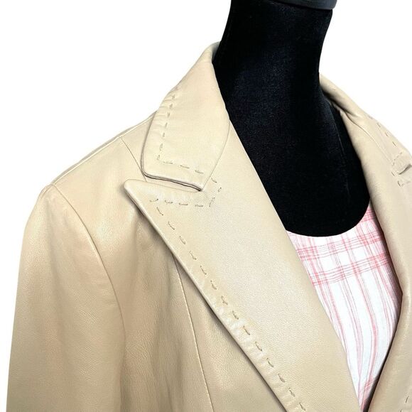 Vintage Tan Soft Leather Blazer Size XL Boho Bohemian Coat Jacket - Picture 3 of 6